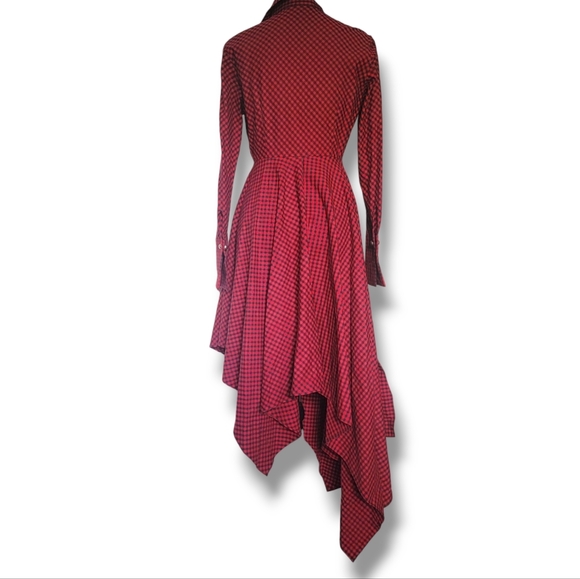 Petersyn Sutton Tartan Red‎ Plaid Cotton Asymmetric A-line Midi Dress Size Small - Picture 4 of 15